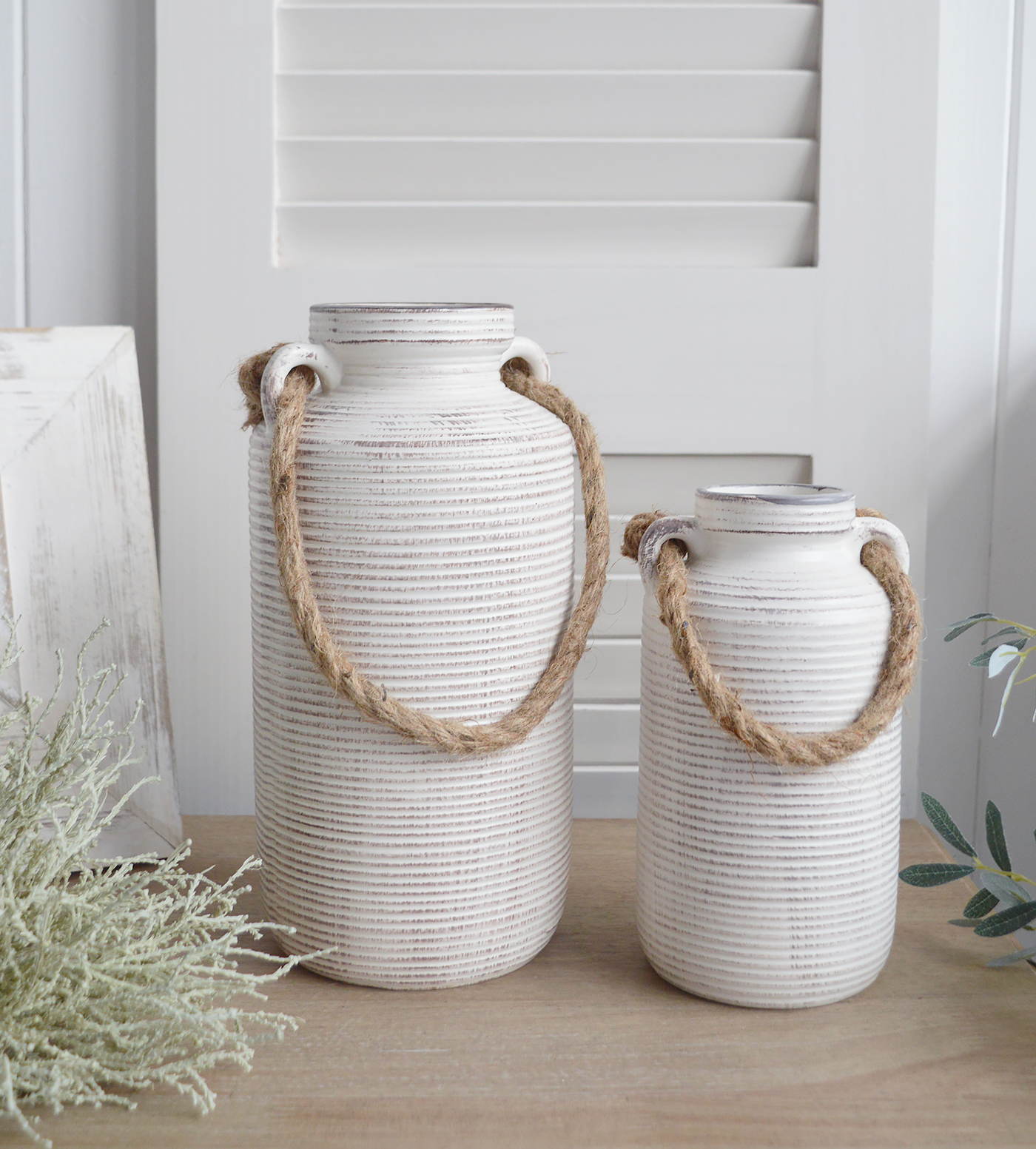 Lakeville White Wash Vases - New England Coastal, Country and Modern Farmhouse Interiors