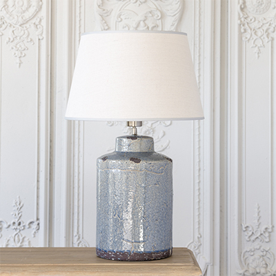 Blue Compton Ceramic Lamp from The White Lighthouse Furniture. A lovely table lamp for bedside table or living room or bedroom furniture. New England style table lamps for country, coastal, city and farmhouse styled homes