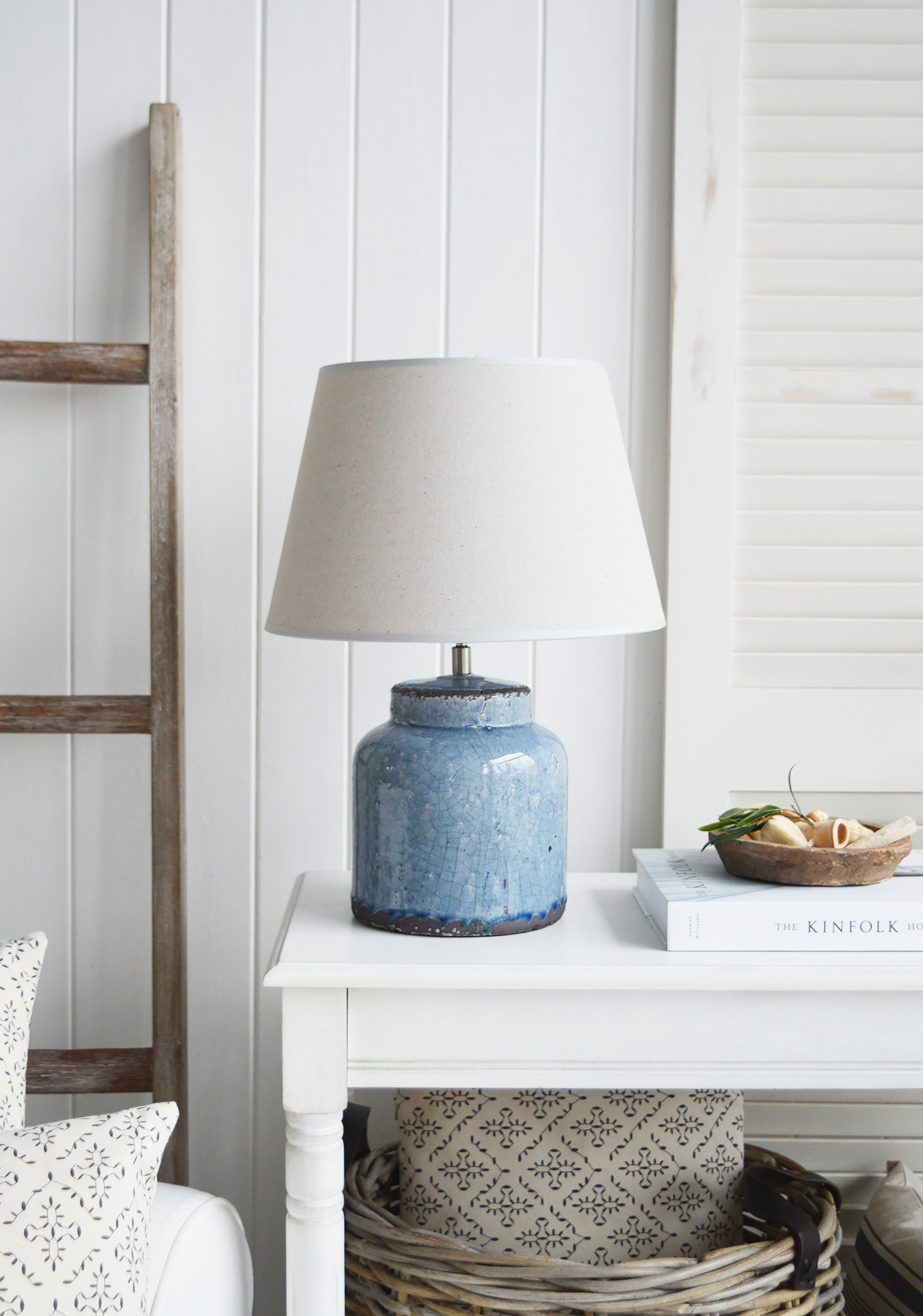 Blue Compton Ceramic Lamp New England, Blue Table Lamps For Bedroom
