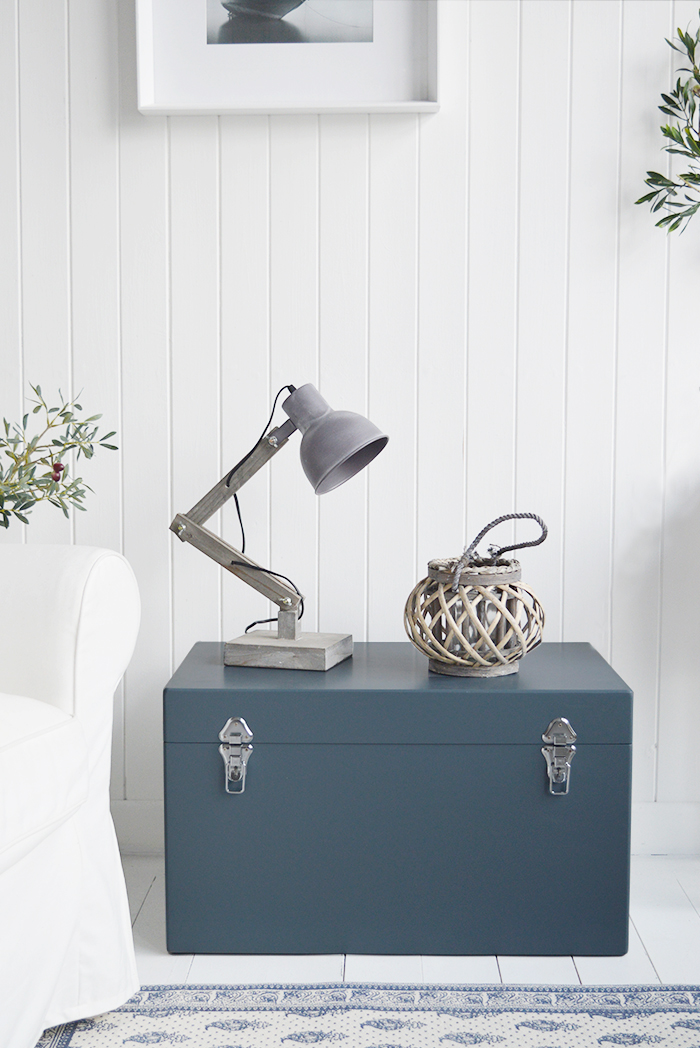 Brentwood Angled Grey Desk Table Lamp from The White Lighthouse for New England, Country, Coastal, City and White interiors for hallway, living room, bedroom furniture