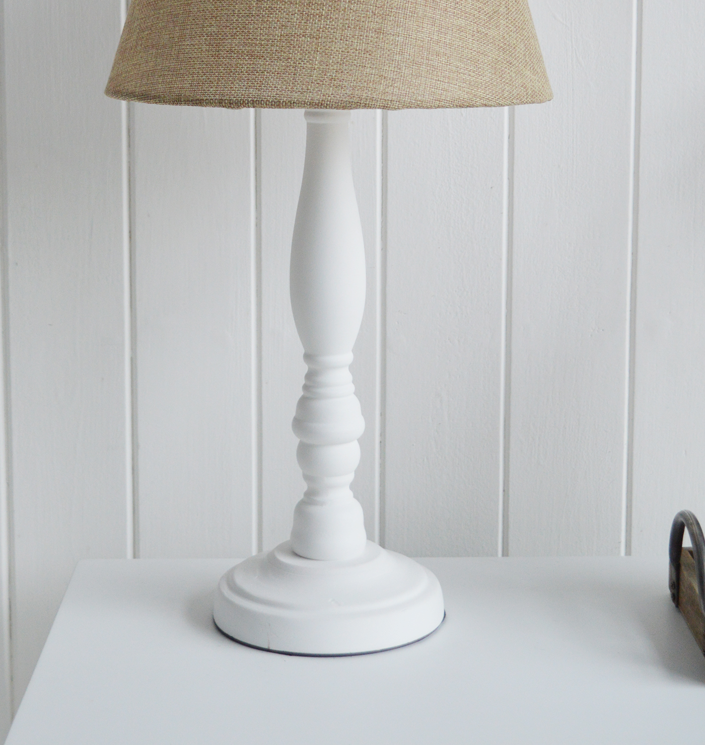Brentwood Natural and White Wooden Table Lamps from The White Lighthouse for New England, Country, Coastal, City and White interiors for hallway, living room, bedroom furniture