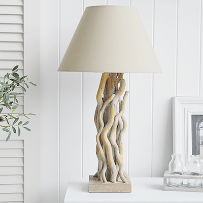 Grey and white table lamp, relaxing and calming interiors