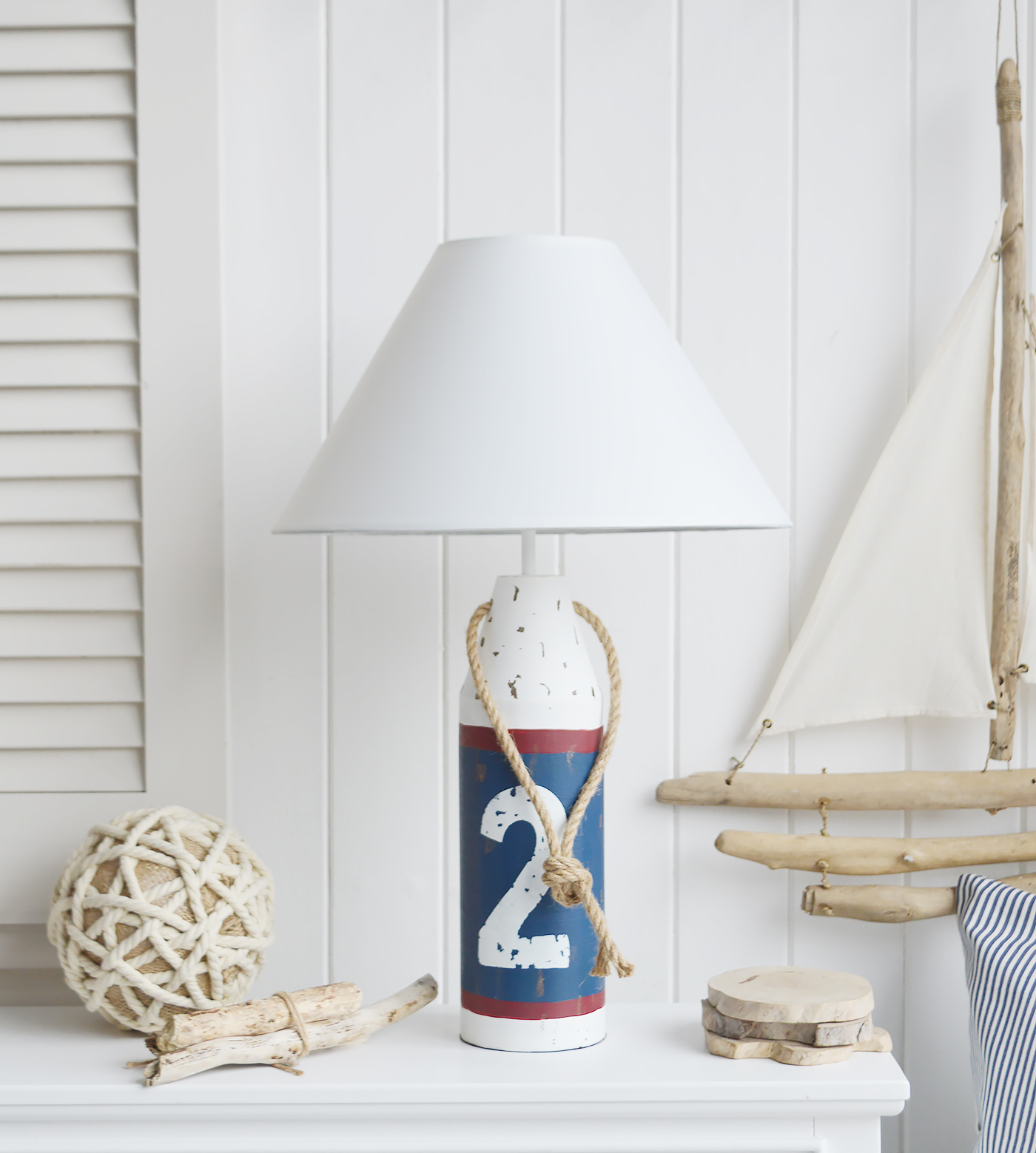 Float table lamp for New England lamps and lighting from The White Lighthouse Furniture. A lovely table lamp for bedside table or living room. New England furniture and interiors for coastal, country and city homes
