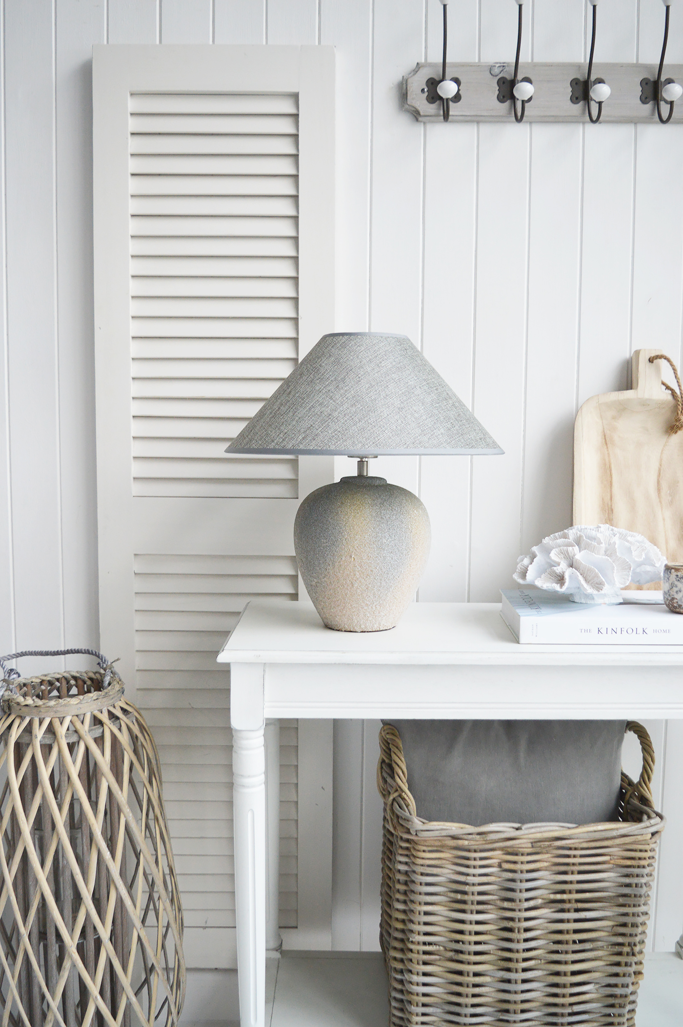 Southport grey stone lamp  from The White Lighthouse Furniture. A lovely table lamp for bedside table or living room or bedroom furniture. New England style table lamps and lighting
