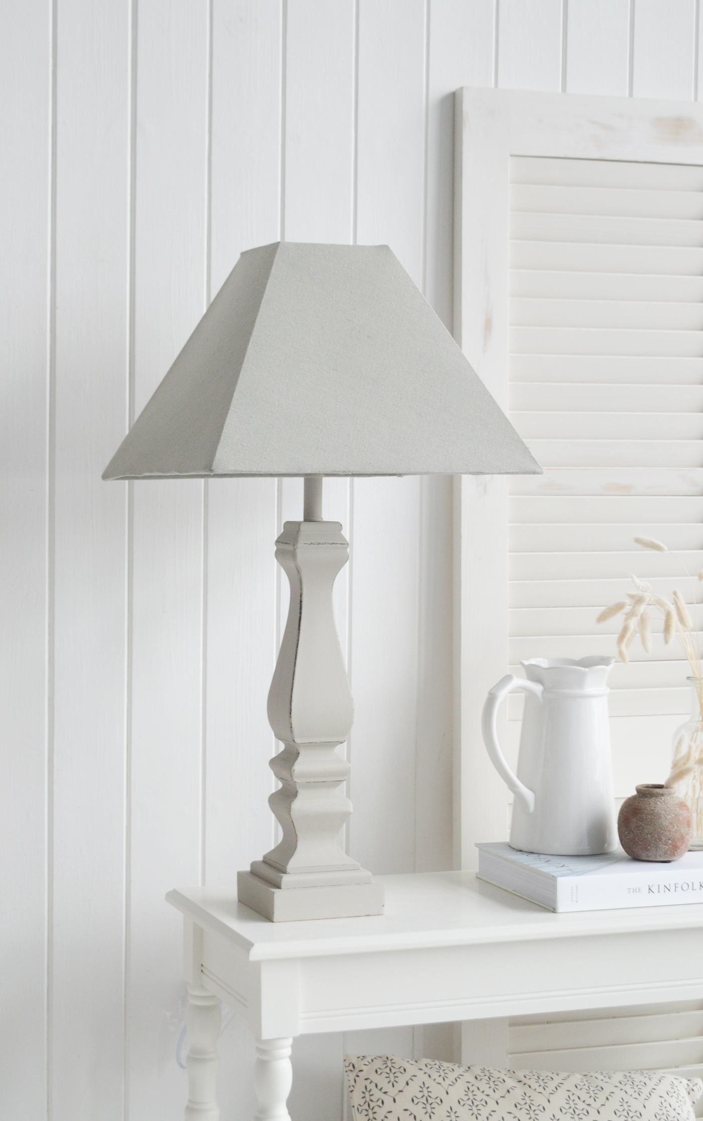 Hamptons Tall Soft Grey Table Lamp - New England Style Lamps from The White Lighthouse Furniture. Home Interiors and accessories for country, coastal, Modern Farmhouse and city New England Styled homes
