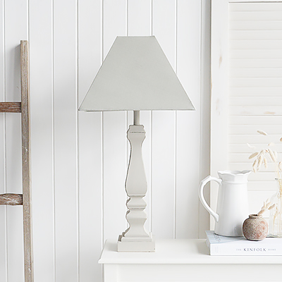 Hamptons soft grey tall table. lamp - New England Style  lamps to complement country, coastal and city furniture and home interiors from The White Lighthouse Furniture