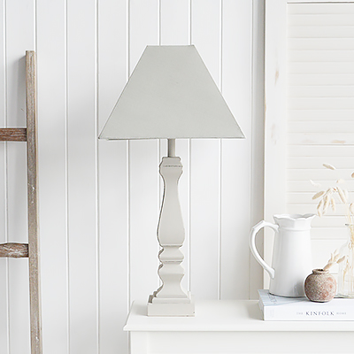 Hamptons Tall Soft Grey Table Lamp - New England Style Lamps from The White Lighthouse Furniture. Home Interiors and accessories for country, coastal, Modern Farmhouse and city New England Styled homes