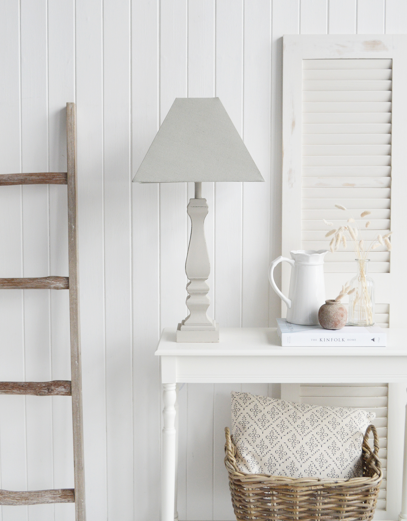 Hamptons Tall Soft Grey Table Lamp - New England Style Lamps from The White Lighthouse Furniture. Home Interiors and accessories for country, coastal, Modern Farmhouse and city New England Styled homes