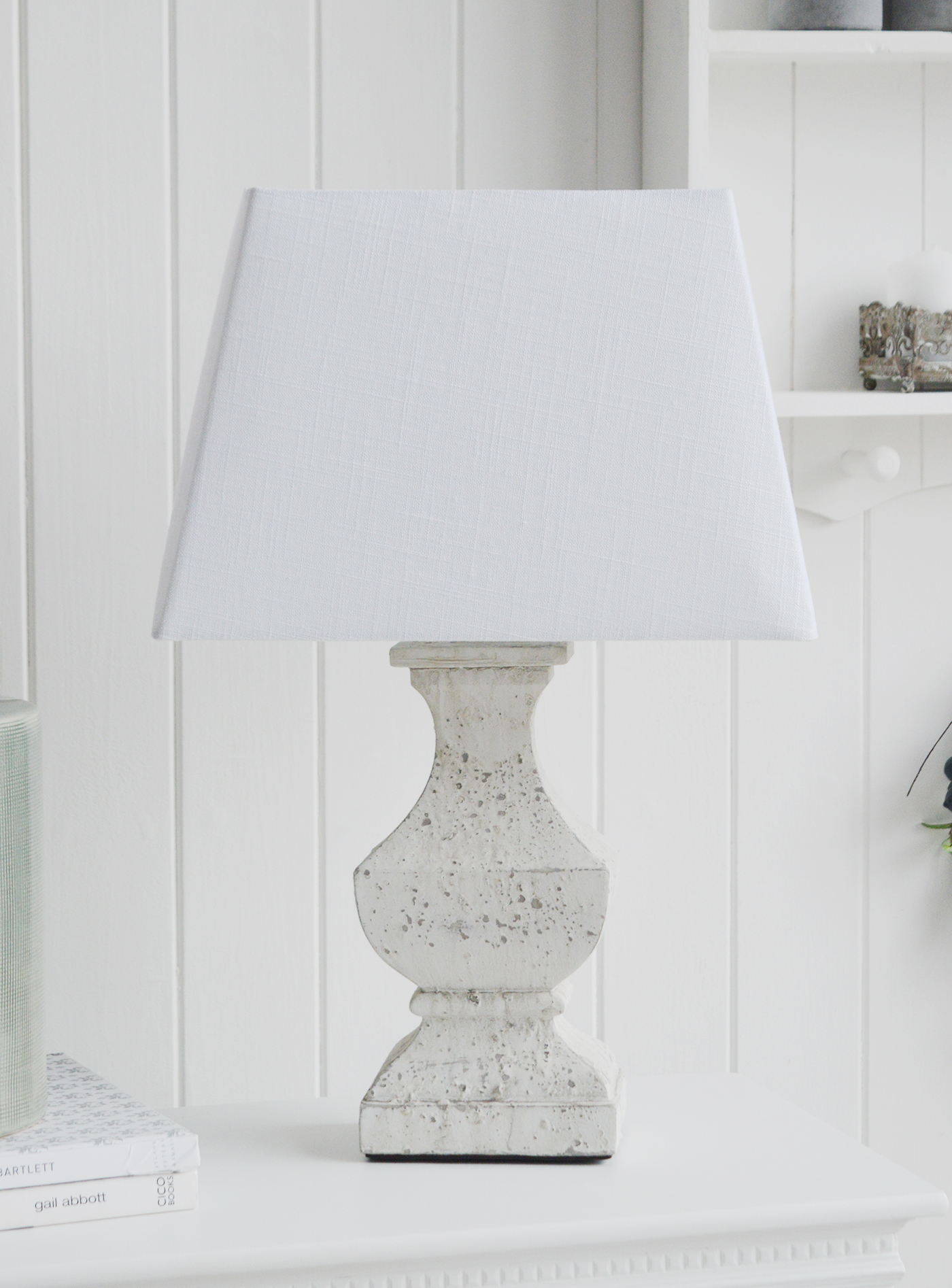 Hartford rustic grey table lamp from The White Lighthouse Furniture. A lovely table lamp for bedside table or living room. New England furniture and interiors for coastal, country and city homes