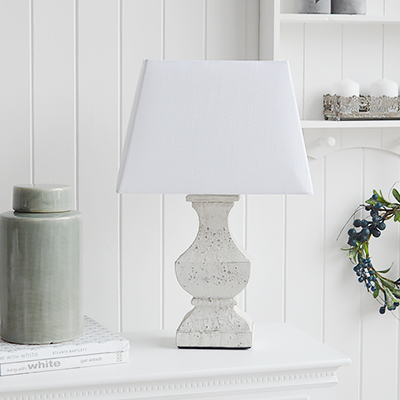 Hartford rustic grey table lamp from The White Lighthouse Furniture. A lovely table lamp for bedside table or living room. New England furniture and interiors for coastal, country and city homes