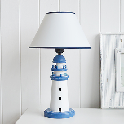 Coastal New England lamps - White Wooden Lighthouse Table Lamp