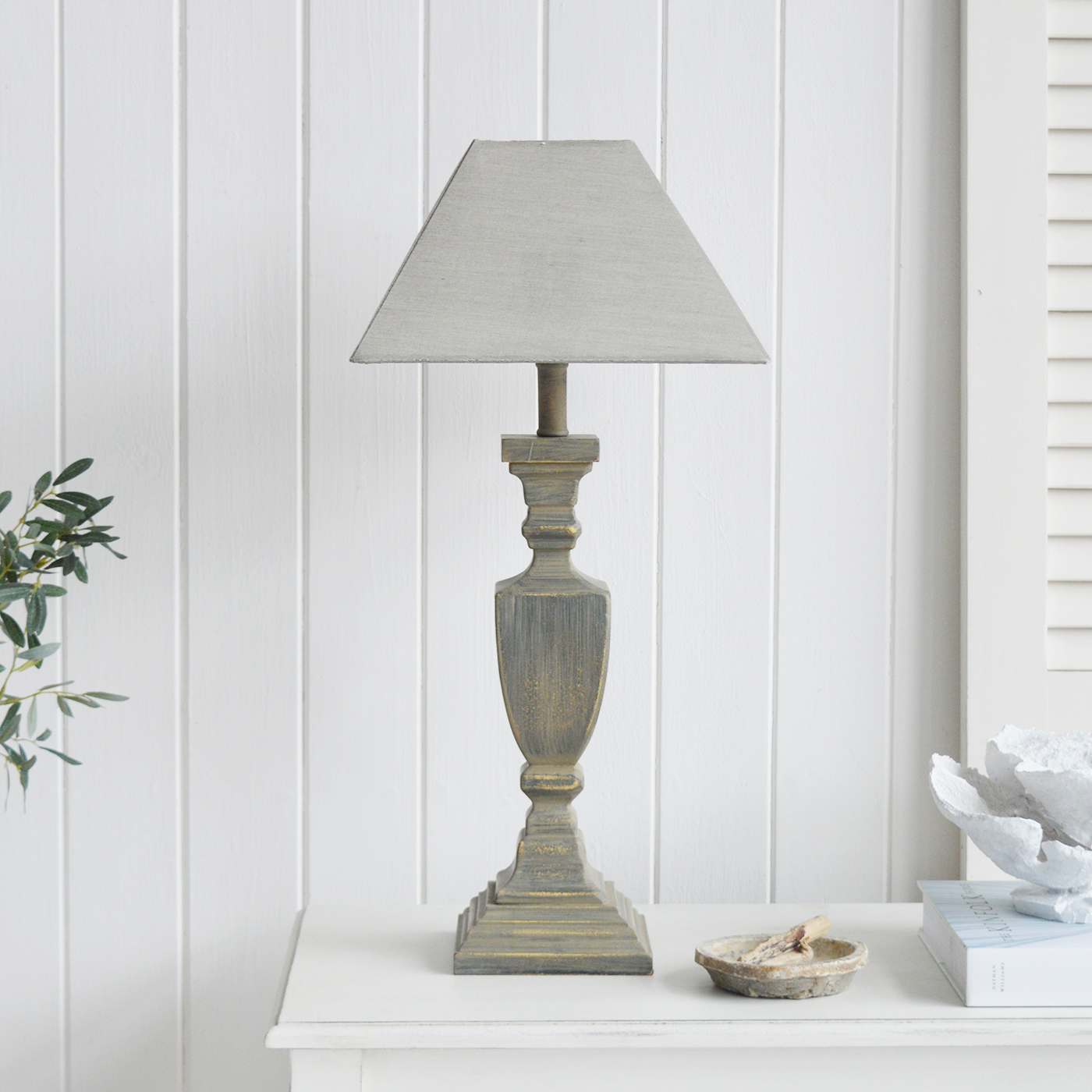 New England Style table lamps for country, coastal and city interiors and home from The White Lighthouse Furniture. Newhampton French Grey  
