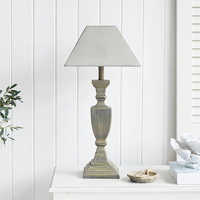 New England Style table lamps for country, coastal and city interiors and home from The White Lighthouse Furniture. Newhampton French Grey  