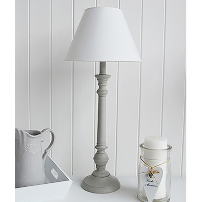 Grey and white table lamp, relaxing and calming interiors