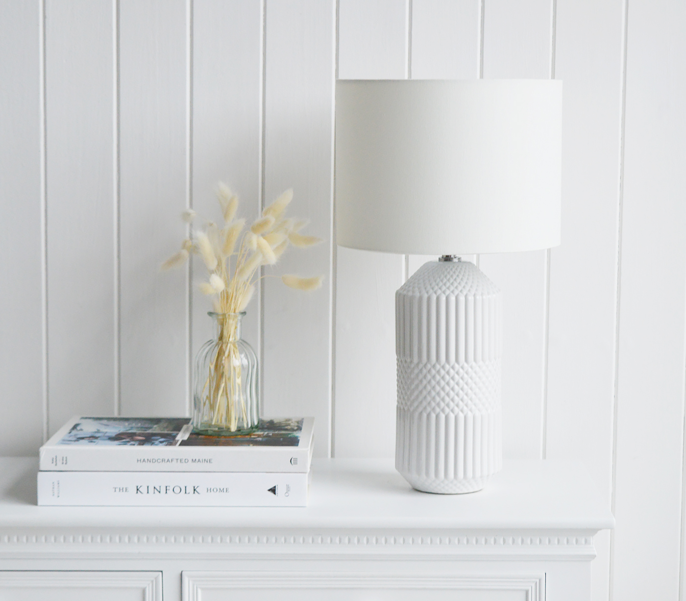 Castine White Ceramic table lamp for New England coastal, city and country home interiors from The White Lighthouse Furniture
