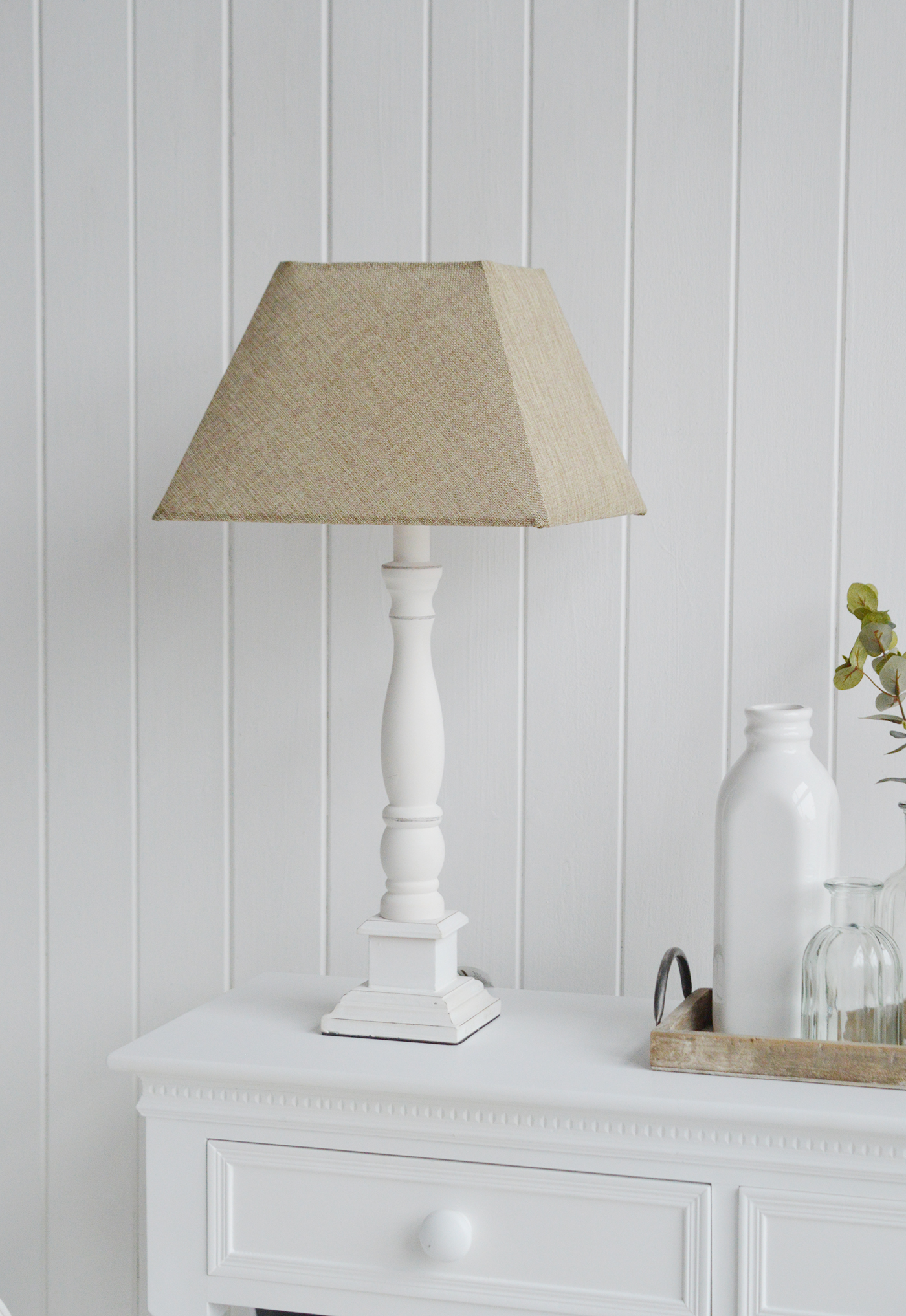 Headington  White Wooden table lamp for New England coastal, city and country home interiors from The White Lighthouse Furniture