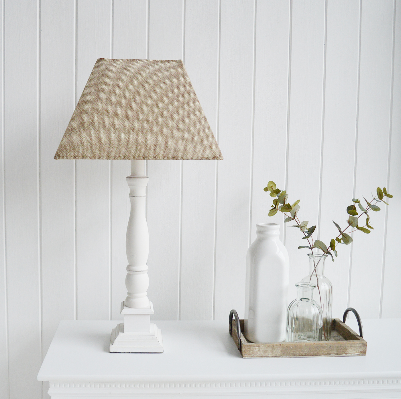 Headington  White Wooden table lamp for New England coastal, city and country home interiors from The White Lighthouse Furniture