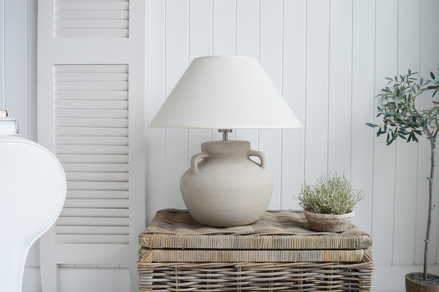 Winslow Stone Lamp - New England Coastal Style Table Lamps in a bedroom