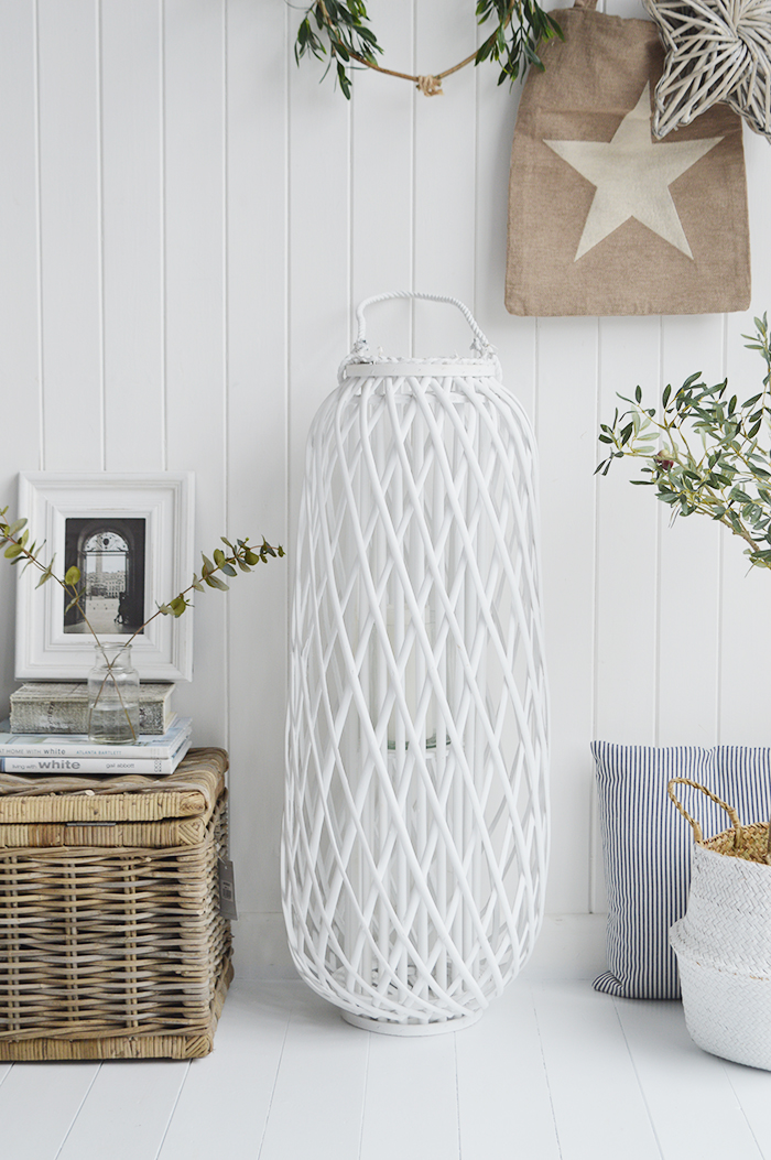 Tall White Willow Lantern New England Coastal Country