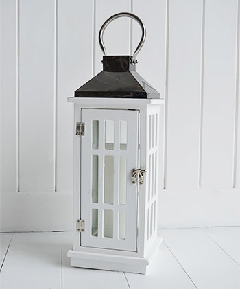 White lantern with gun metal funnel