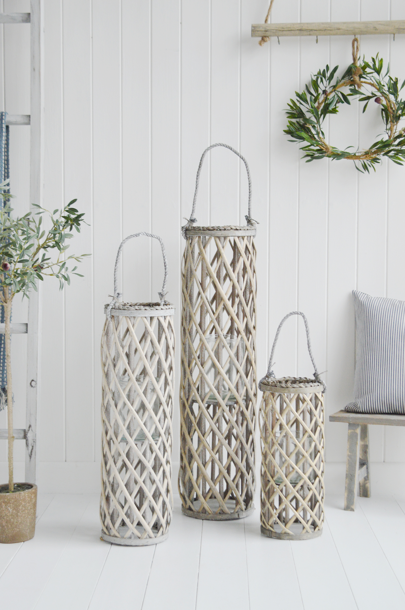 Cornwall Grey Willow Lanterns - New England Coastal & Country Furniture and Home Decor for beauriful homes. Hallway, Living Room Bedroom and Bathroom furniture