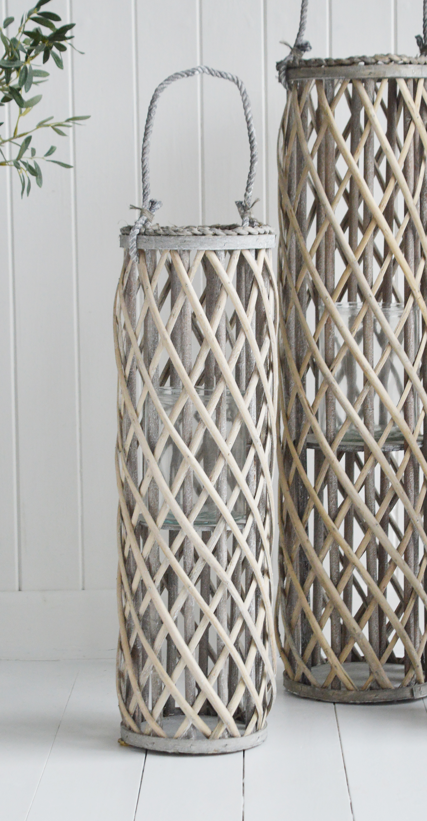 Cornwall Grey Willow Lanterns - New England Coastal & Country Furniture and Home Decor for beauriful homes. Hallway, Living Room Bedroom and Bathroom furniture