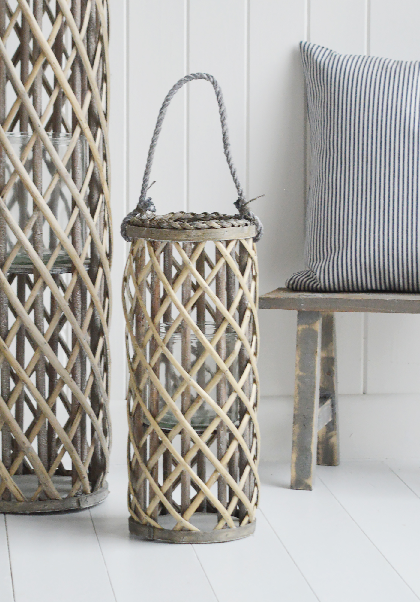 Cornwall Grey Willow Lanterns - New England Coastal & Country Furniture and Home Decor for beauriful homes. Hallway, Living Room Bedroom and Bathroom furniture