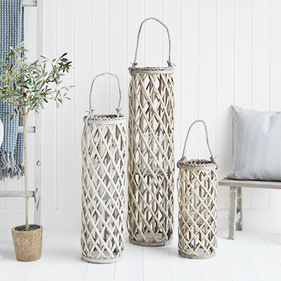 Cornwall Grey Willow Lanterns - New England Coastal & Country Furniture and Home Decor for beauriful homes. Hallway, Living Room Bedroom and Bathroom furniture