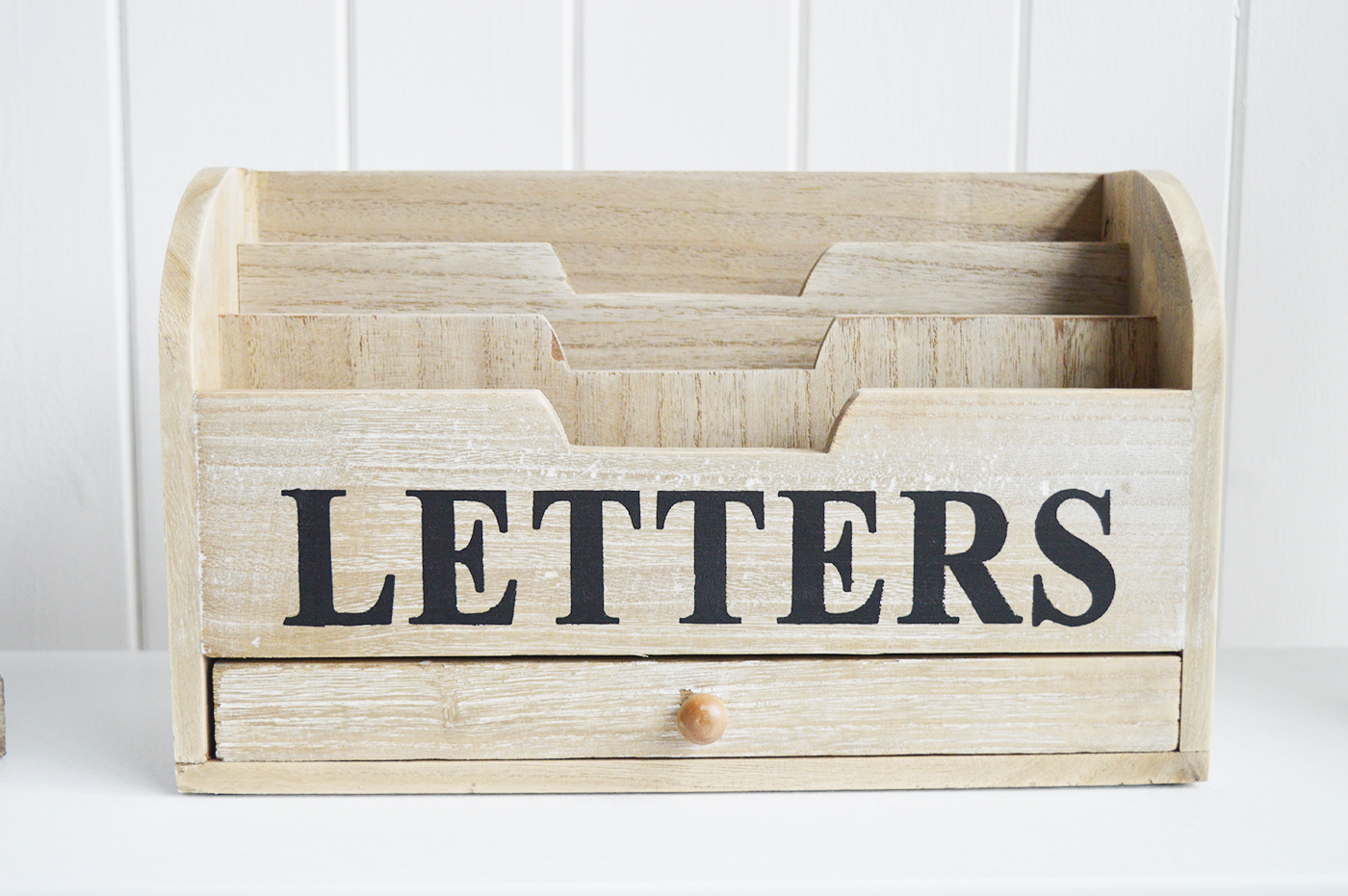 New England Home Interiors Coastal and Country   Furniture and accessories for the home. A  washed wood letter rack from The White Lighthouse