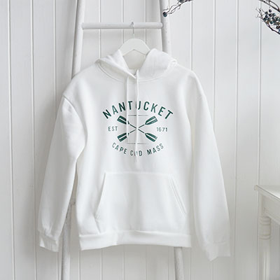 Classic white loungewear t-shirts with heritage New England and coastal destination prints