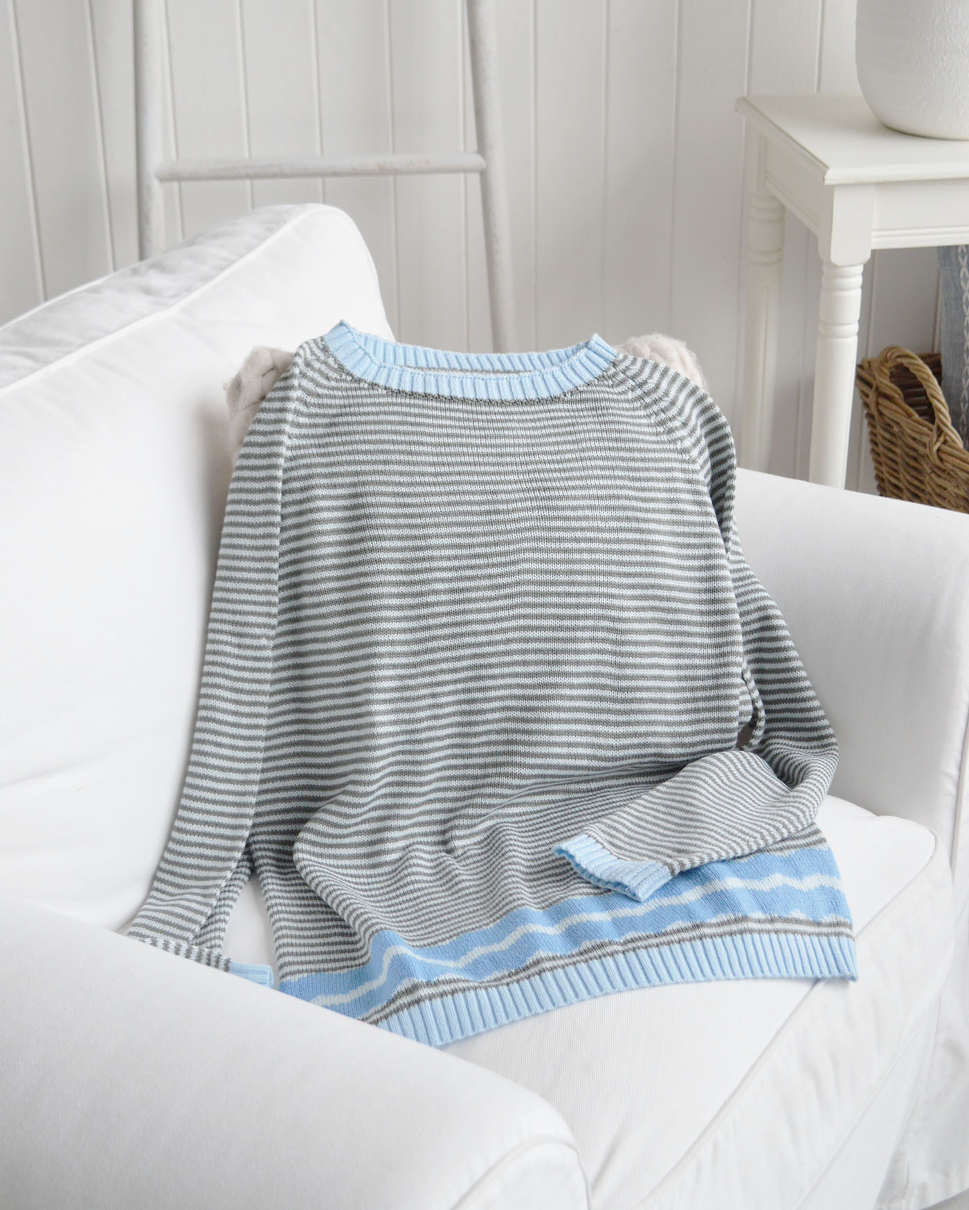 Soft striped knit jumper inspired by New England style and relaxed coastal lifestyle living.