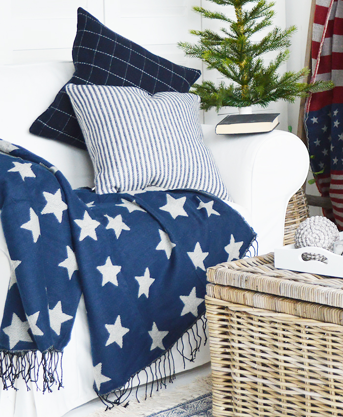 New England lifestyle - Navy stars throw or scarf from The White Lighthouse Furniture