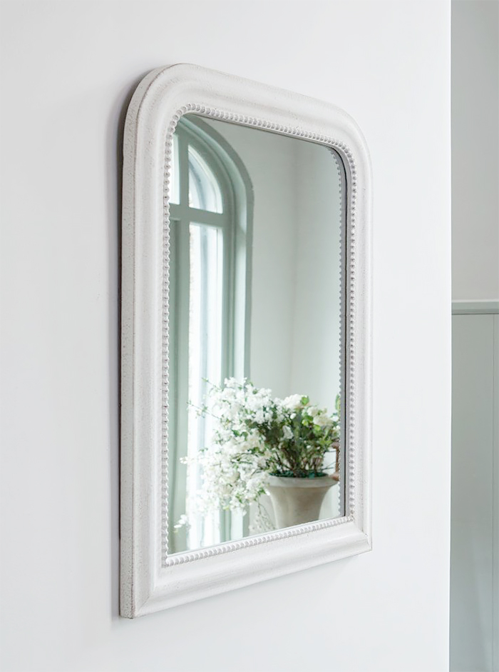 Bethel antique white wall mirror for New England country, coastal and white home interiors
