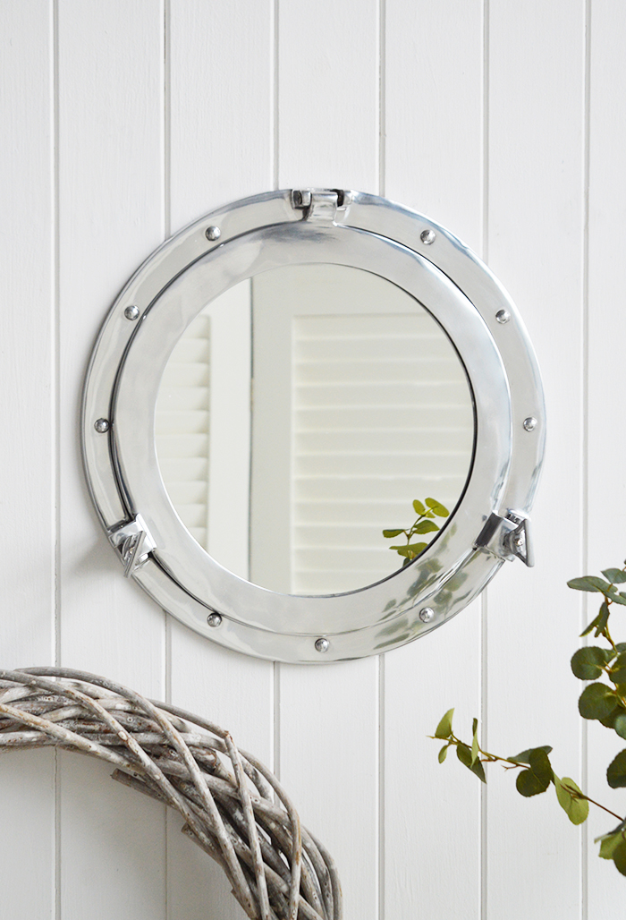 Silver porthole nautical mirror