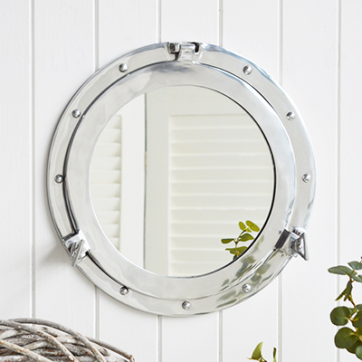 Silver porthole wall mirror 50cm Wall Mirror for coastal, country and city New England styled homes and interiors from The White Lighthouse Furniture