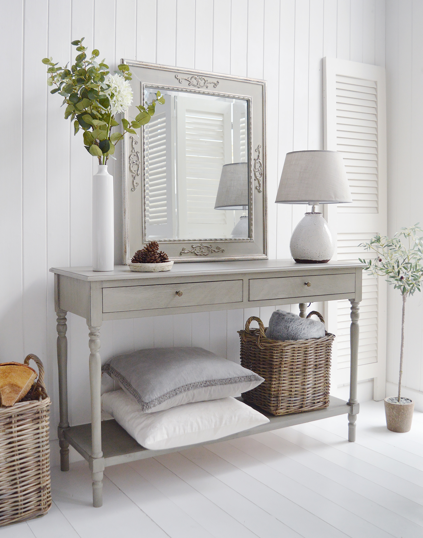 Vermont Wall Mirror with The Sudbury console table for New England style hallway in country and coastal homes