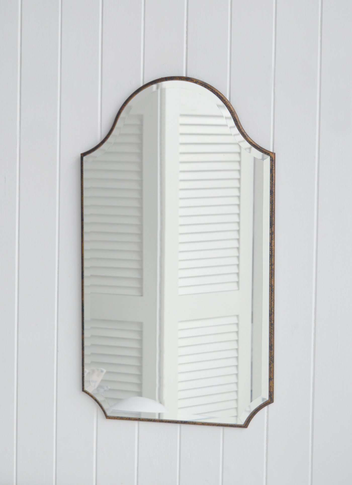 Waterbury shaped wall mirror for New England inspired modern farmhouse, coastal and country home interiors