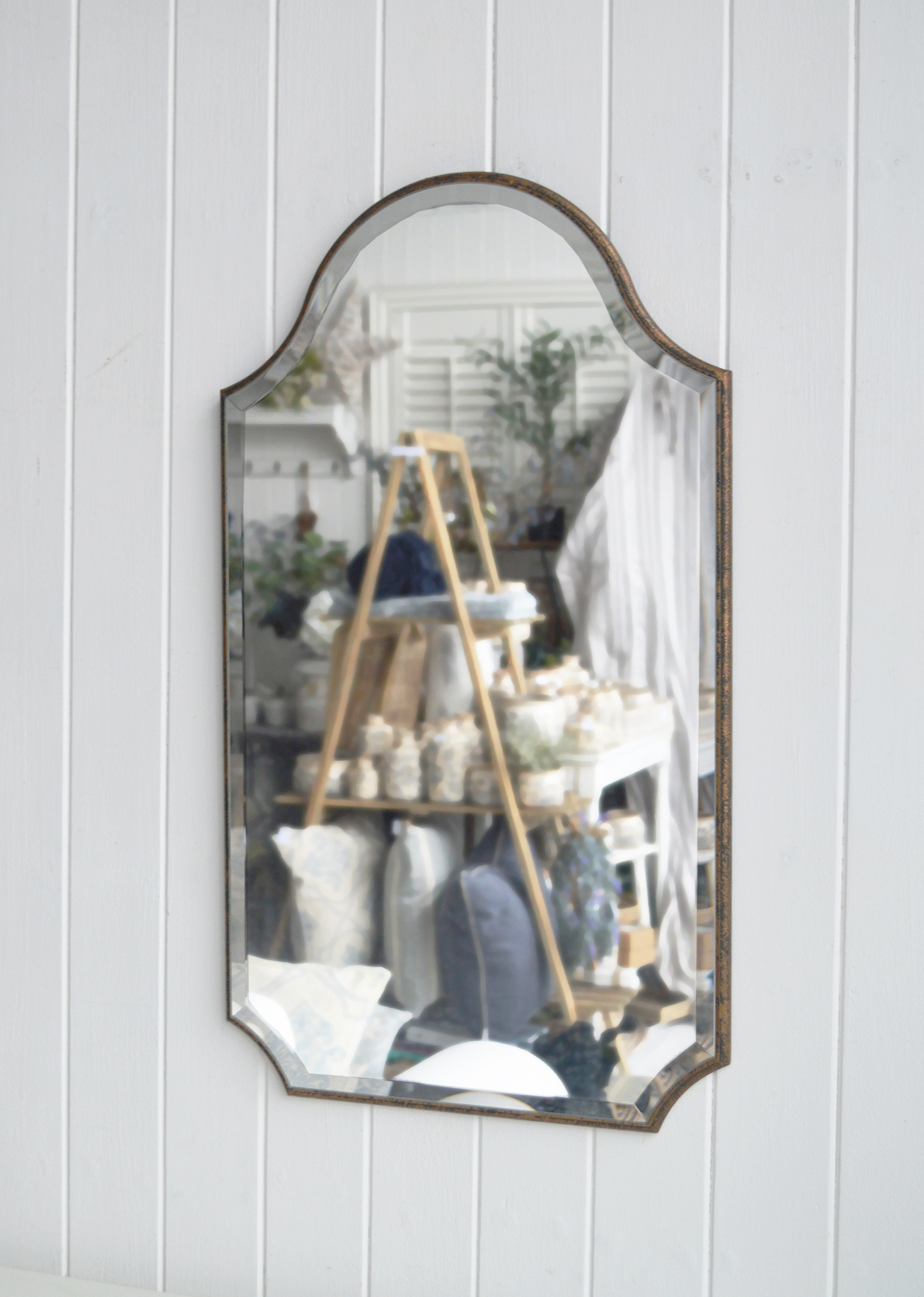 Waterbury shaped wall mirror for New England inspired modern farmhouse, coastal and country home interiors