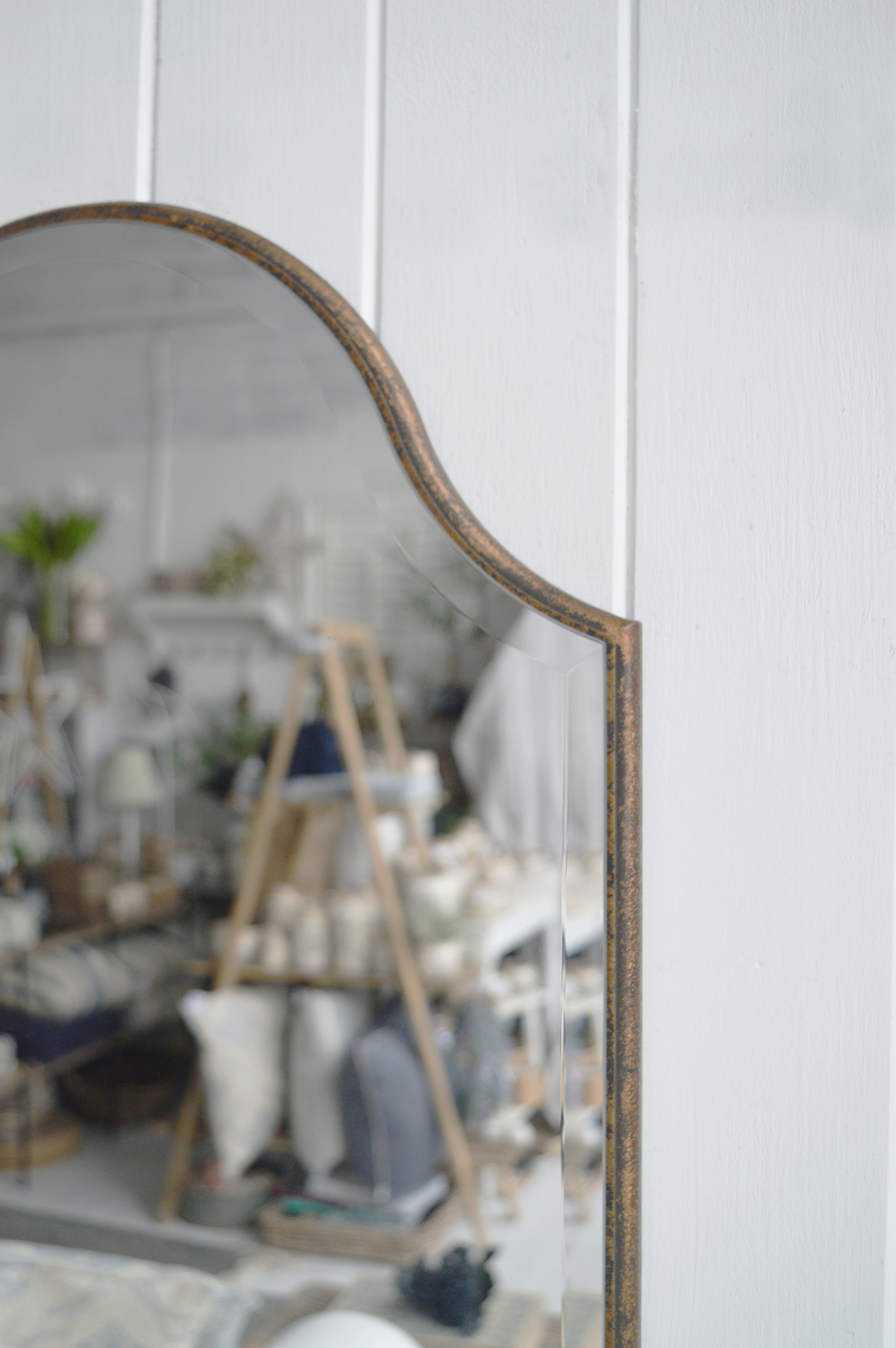 Waterbury shaped wall mirror for New England inspired modern farmhouse, coastal and country home interiors