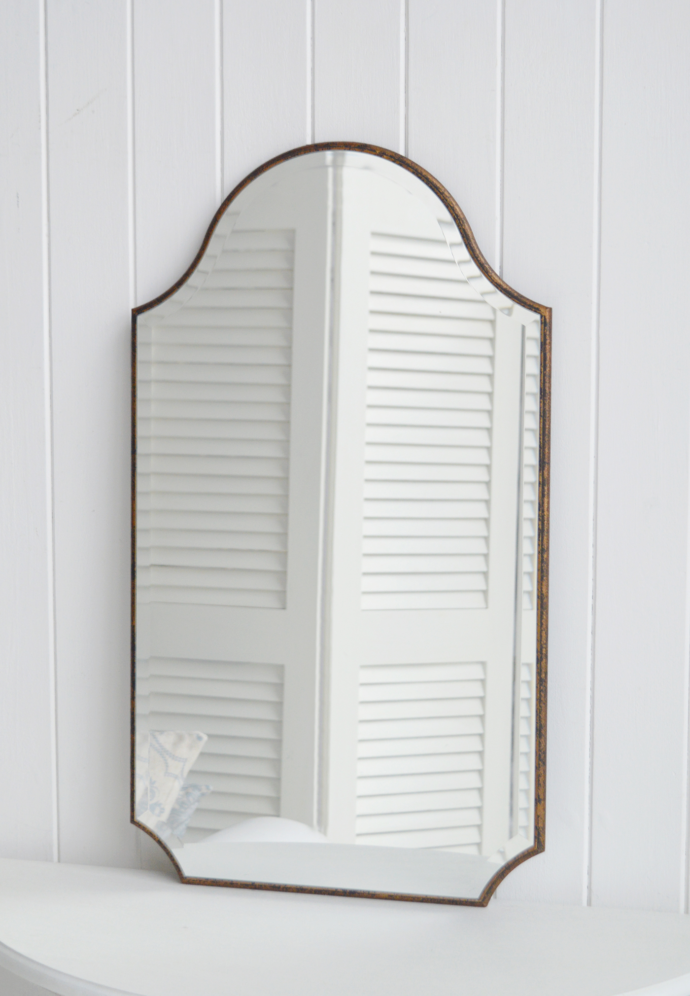 Waterbury shaped wall mirror for New England inspired modern farmhouse, coastal and country home interiors