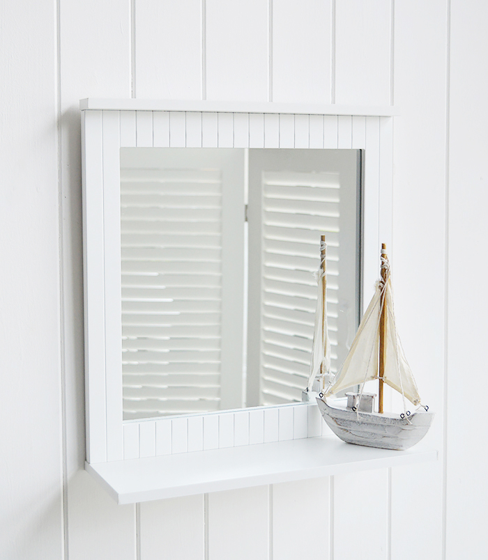 White Bathroom with a shelf for decorating a bathroom