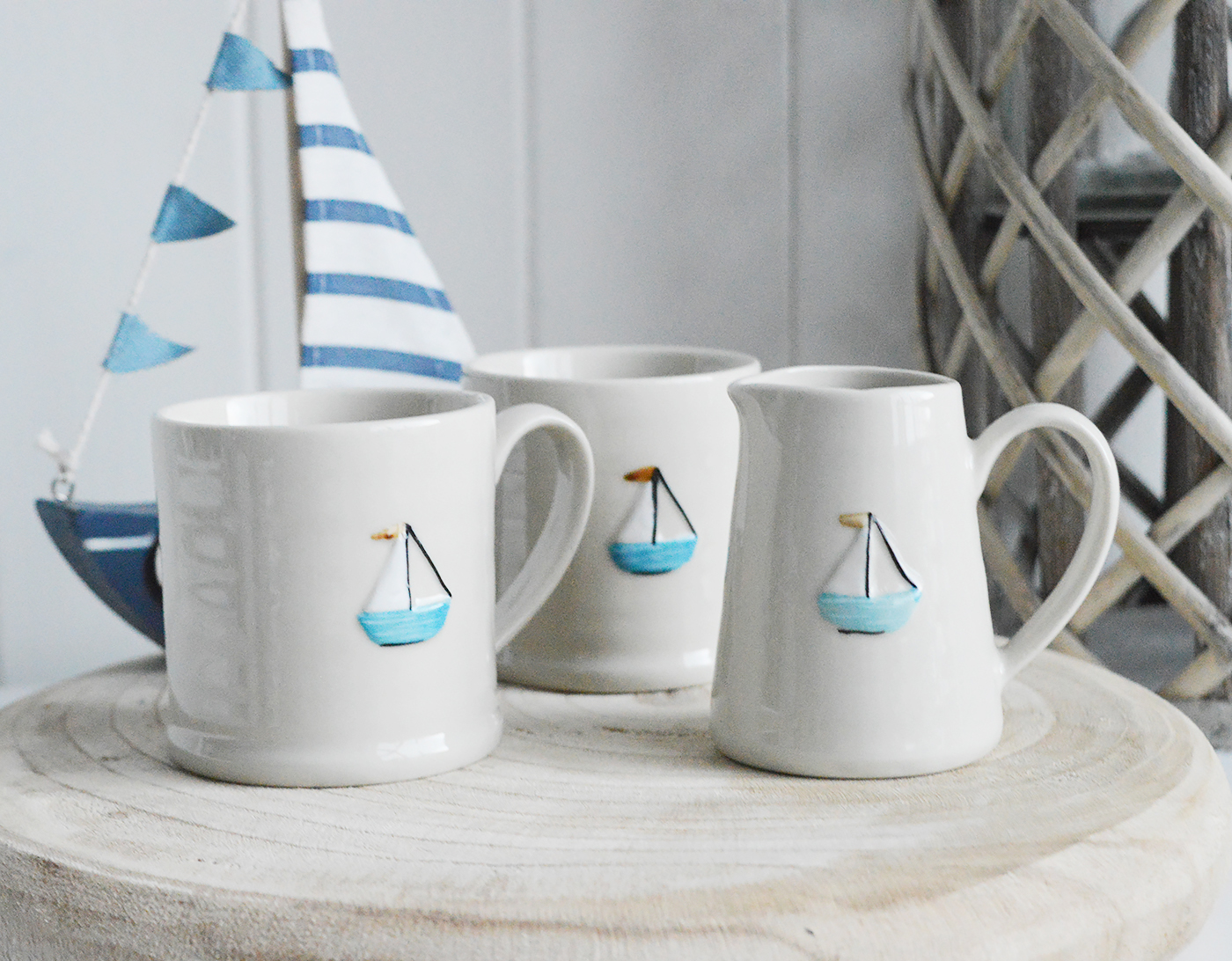 Mini mug and milk jug  - Coastal furniture and home decor from The White Lighthouse coastal, New England and country furniture and home decor accessories UK