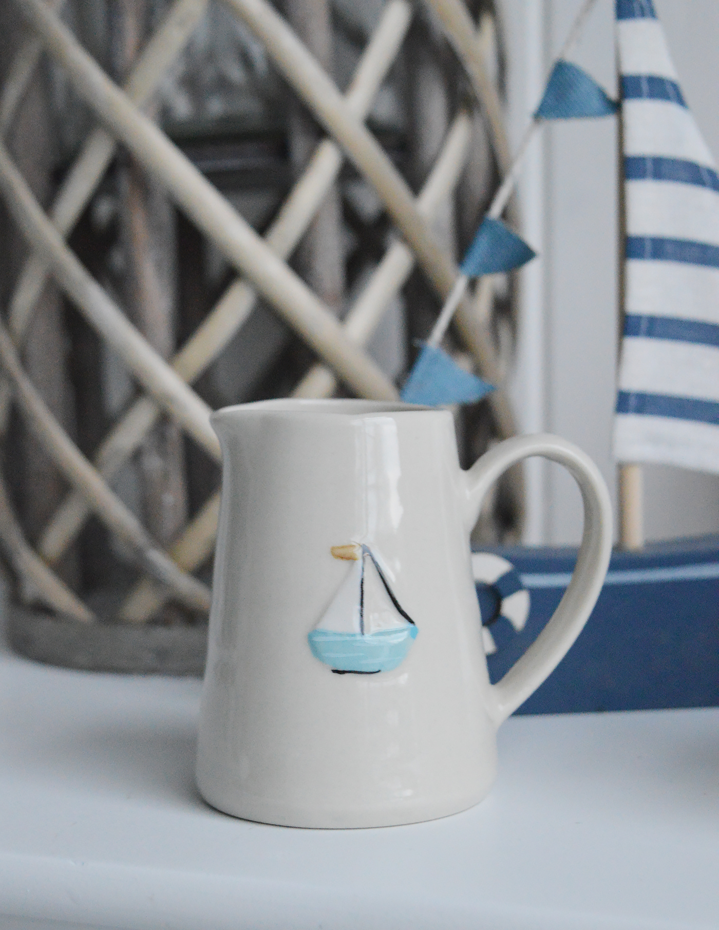 Mini mug and milk jug  - Coastal furniture and home decor from The White Lighthouse coastal, New England and country furniture and home decor accessories UK