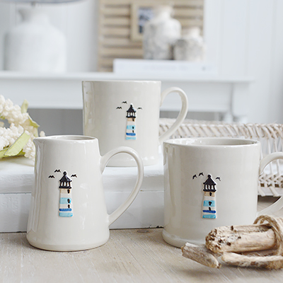 Mini mug and milk jug  - Coastal furniture and home decor from The White Lighthouse coastal, New England and country furniture and home decor accessories UK