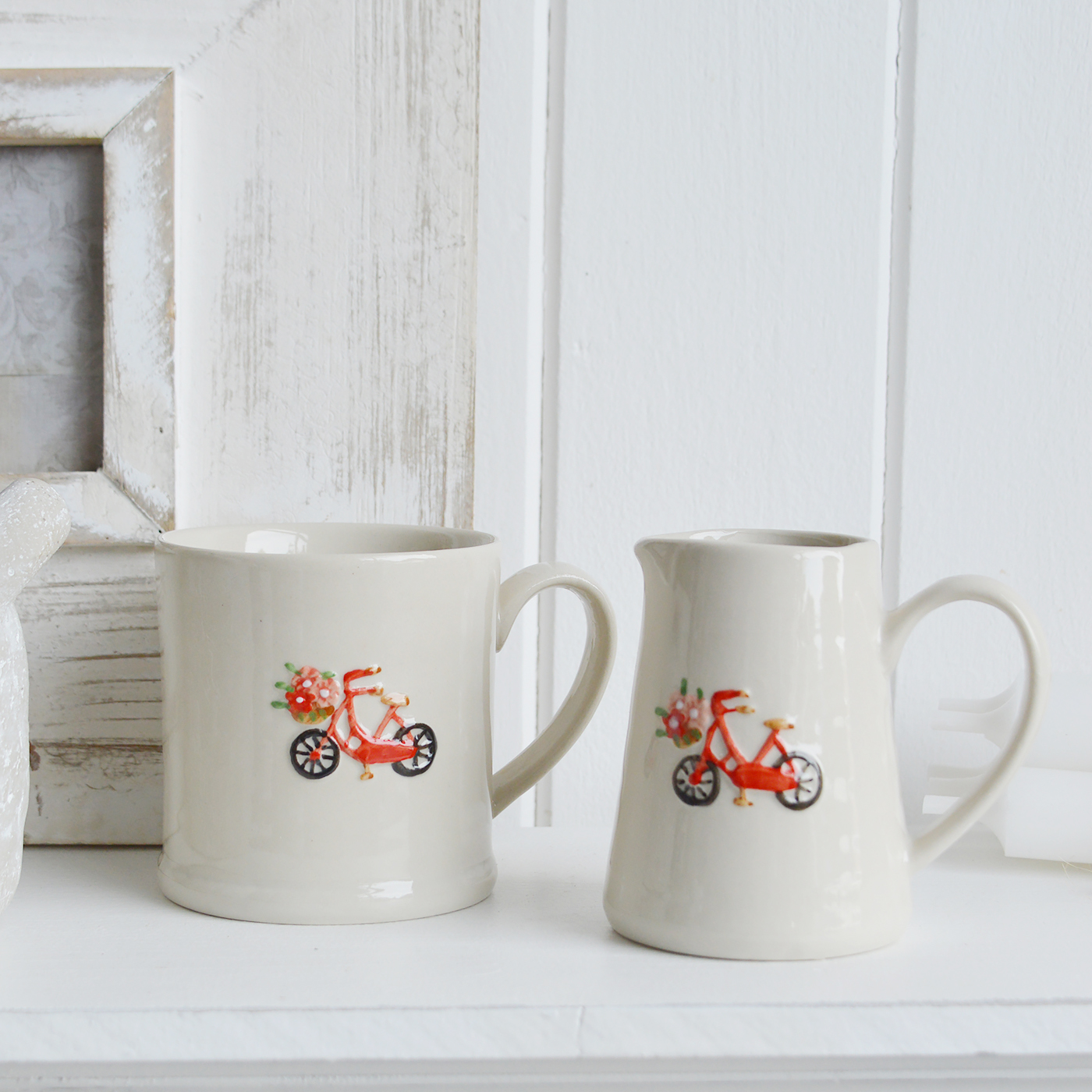 Bicycle Mini mug and milk jug  - Coastal furniture and New England home decor from The White Lighthouse coastal, New England and country furniture and home decor accessories UK