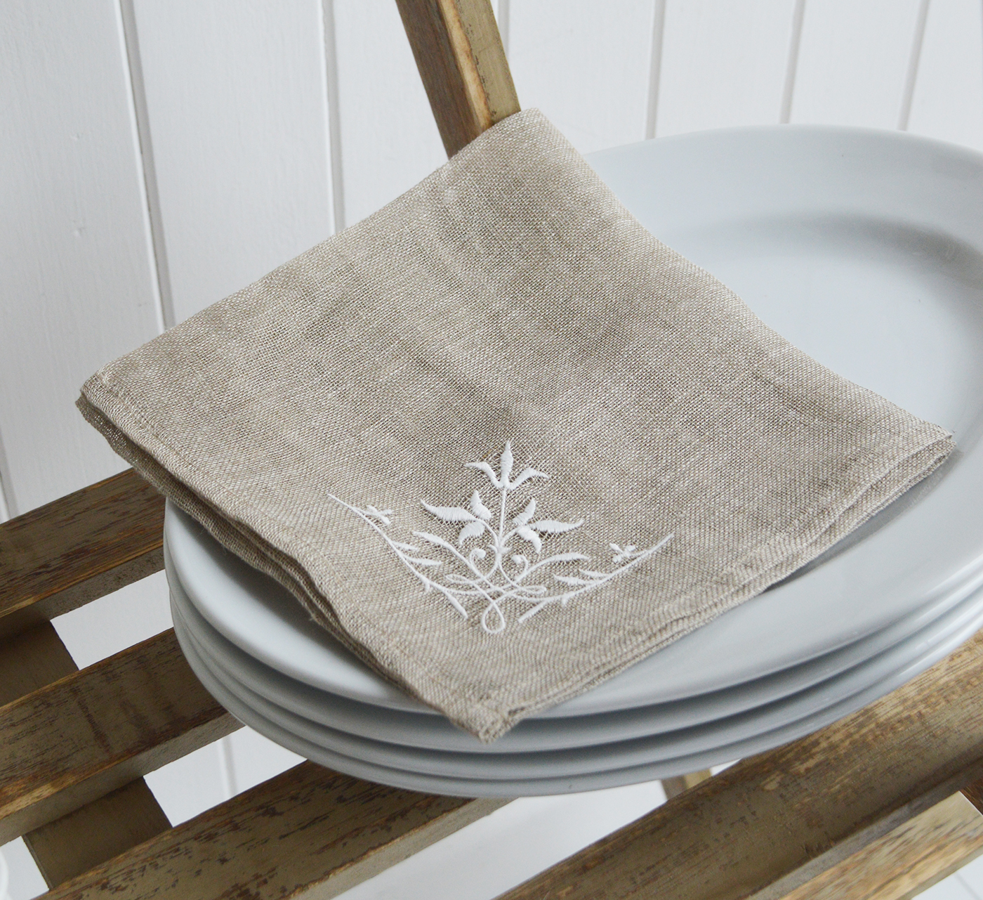 Linen Napkin Placemat - Table Centre Piece. White for New England Style interiors for coastal, country and city home interiors from The White Lighthouse