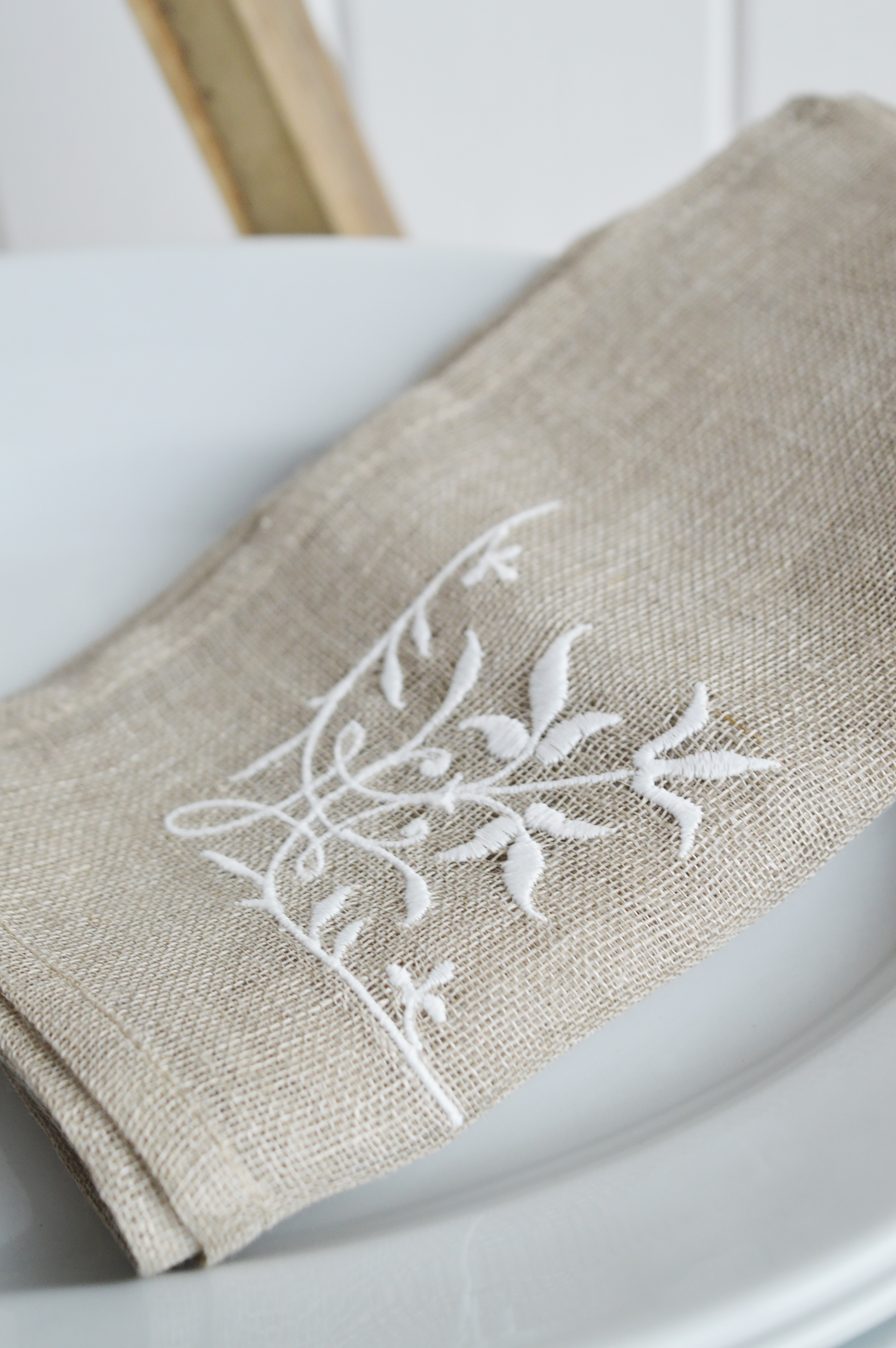 Linen Napkin Placemat - Table Centre Piece. White for New England Style interiors for coastal, country and city home interiors from The White Lighthouse