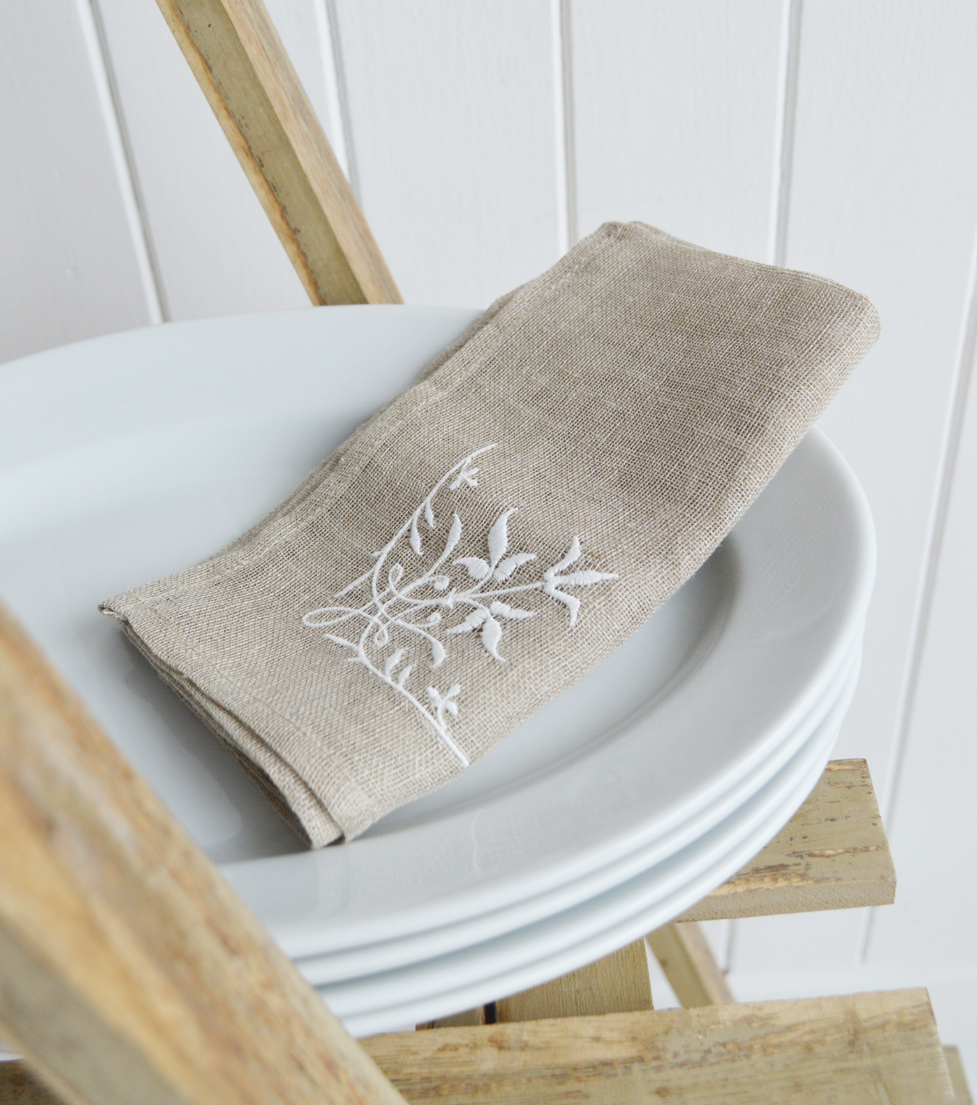 Linen Napkin Placemat - Table Centre Piece. White for New England Style interiors for coastal, country and city home interiors from The White Lighthouse