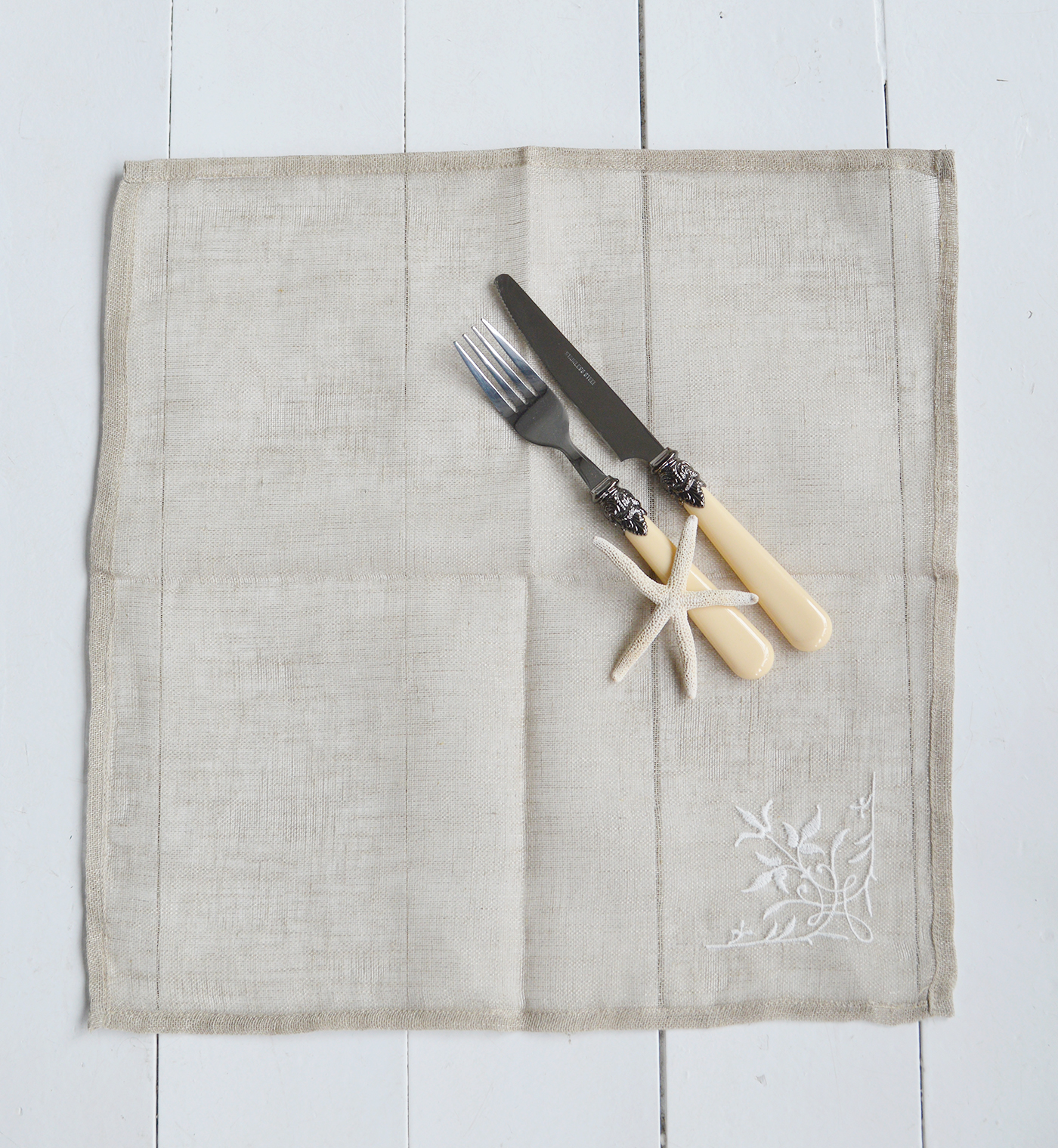 Linen Napkin Placemat - Table Centre Piece. White for New England Style interiors for coastal, country and city home interiors from The White Lighthouse