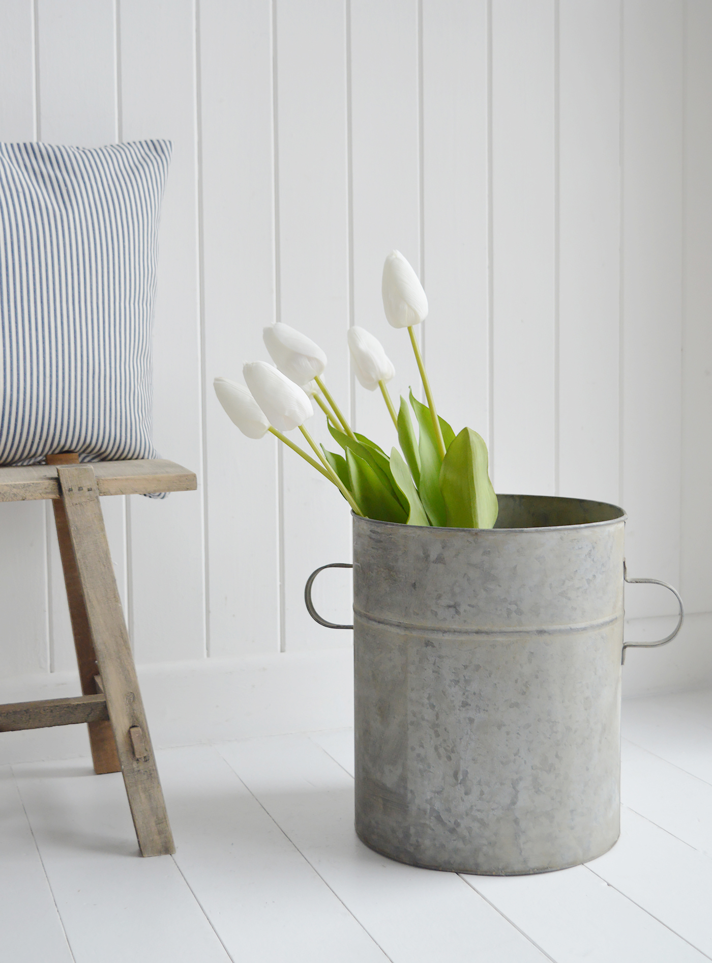 Norfolk zinc planter with faux white tulips 